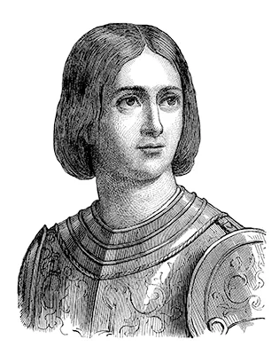 Jeanne d'Arc à Rouen Portrait illustré de Jeanne d'Arc, figure emblématique de l'histoire de Rouen